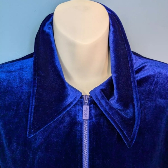 Vintage Bob Mackie Wearable Art MD Blue Embroidered Velvet Full Zip Jacket #W21 - Picture 4 of 14